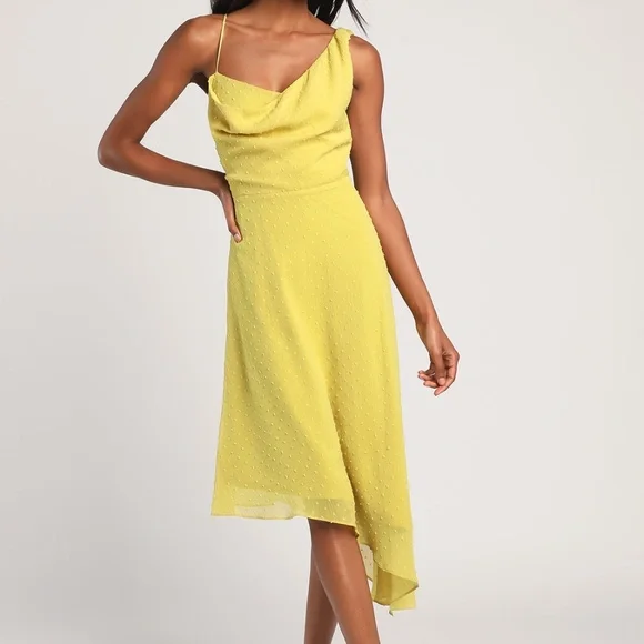 Lulus | Dresses | Nwt Lulus Take A Chance On Romance Lime Green Swiss Dot Asymmetrical  Dress | Poshmark